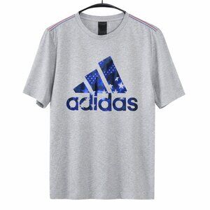 Adidas Men’s Large Gray Graphic Logo T-Shirt Blue Stars Tee Shirt